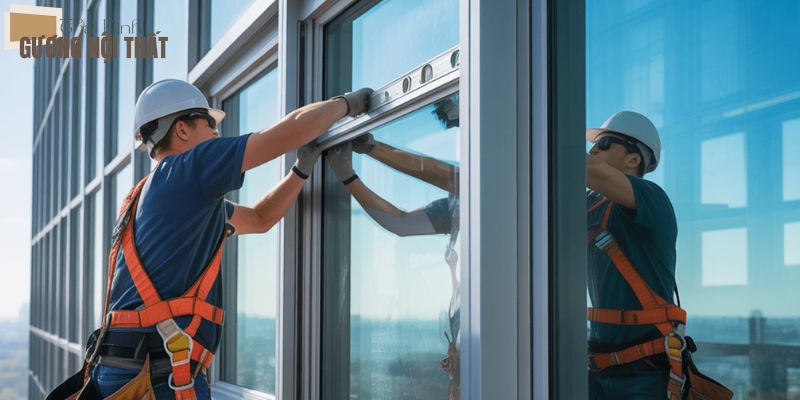 Lắp đặt mặt kính Unitized