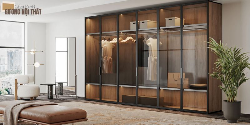 Tủ quần áo nhôm kính tích hợp hệ thống chiếu sáng