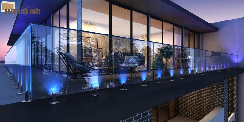 Lan can kính kết hợp hệ thống đèn led