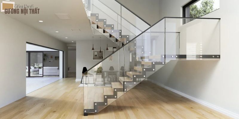 Mẫu lan can kính cường lực không trụ